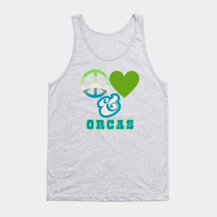 Peace, Love & Orcas - Groovy Retro Mossy Colorway Pacific Northwest Style Tank Top